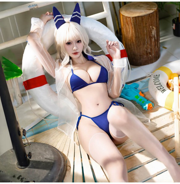 FEE ET MOI - Goddess of Victory Sheer Bikini Set  (White - Blue)